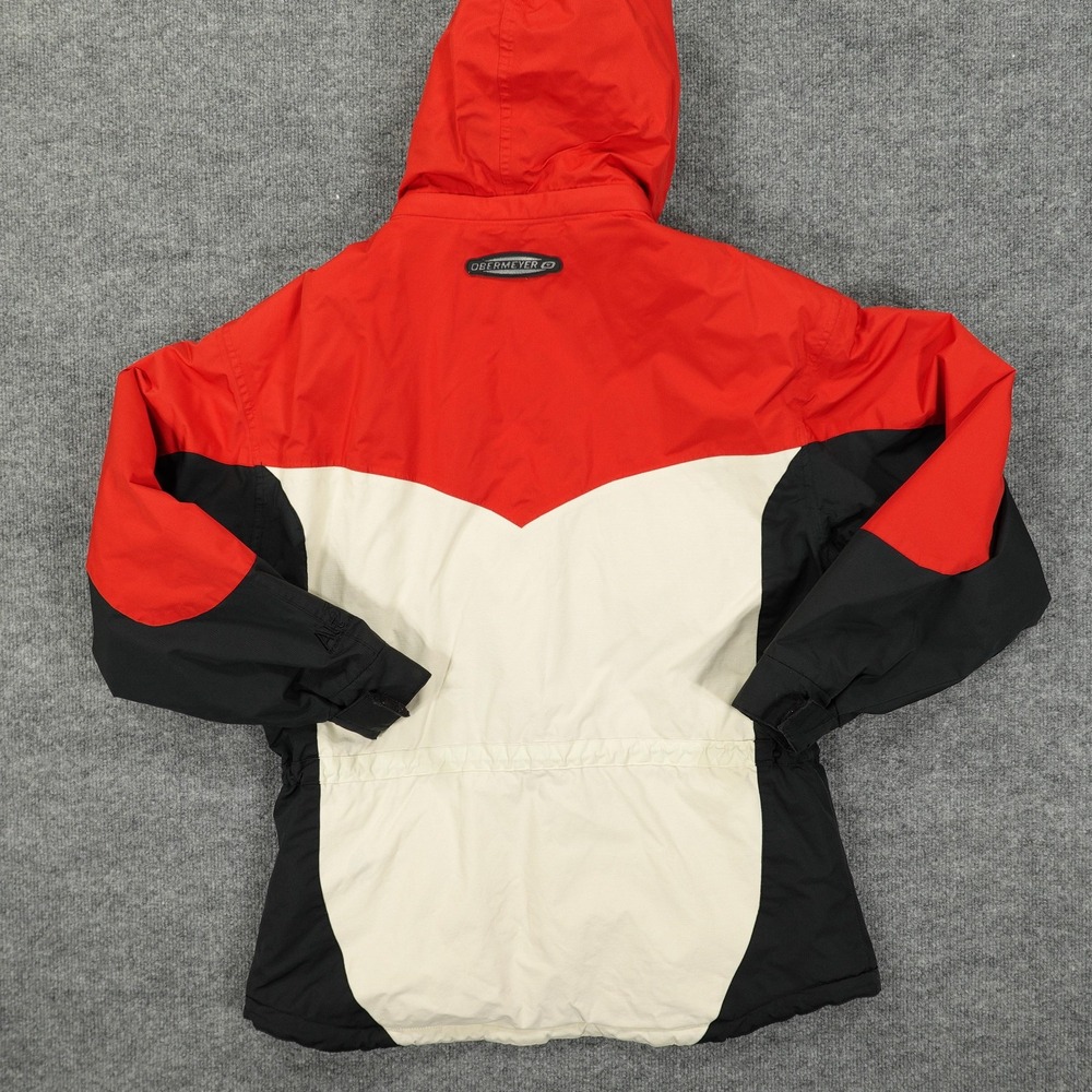 Vintage Obermeyer Jacket Womens 12 Red Colorblock Ski Hooded Parka Dynamic 90s - Picture 6 of 9